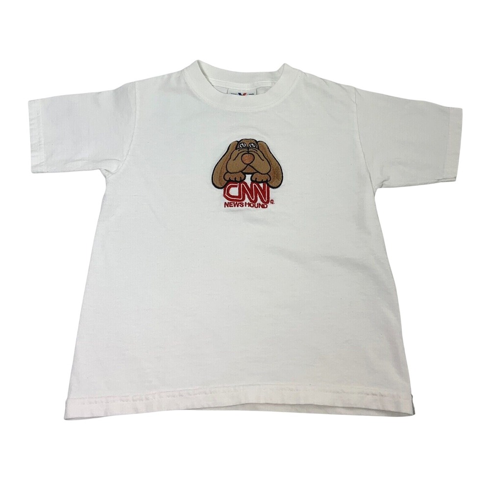 CNN Newshound T Shirt Childs XS Tee‎ White Short Sleeve Embroidered Top